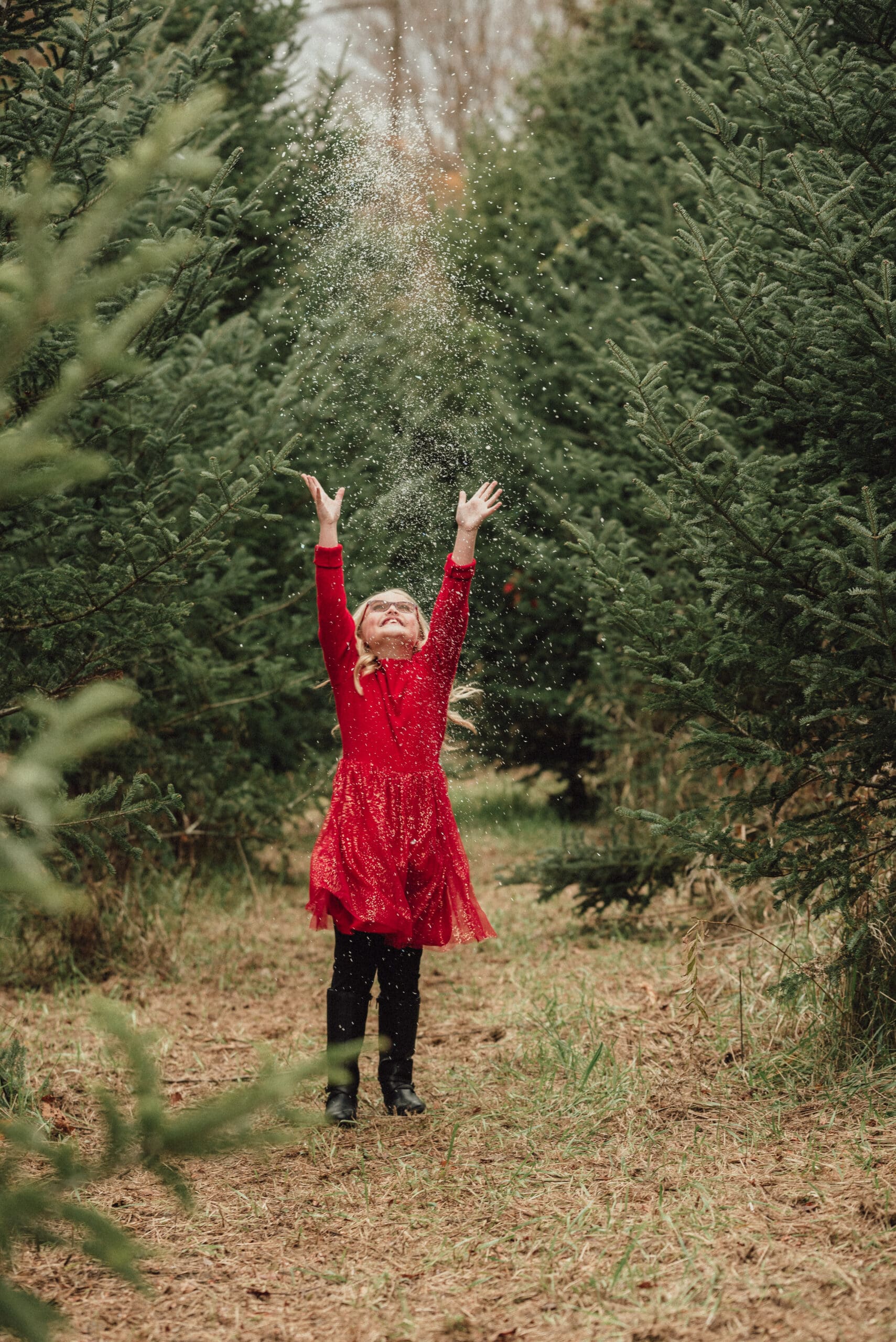 little girl in red dress